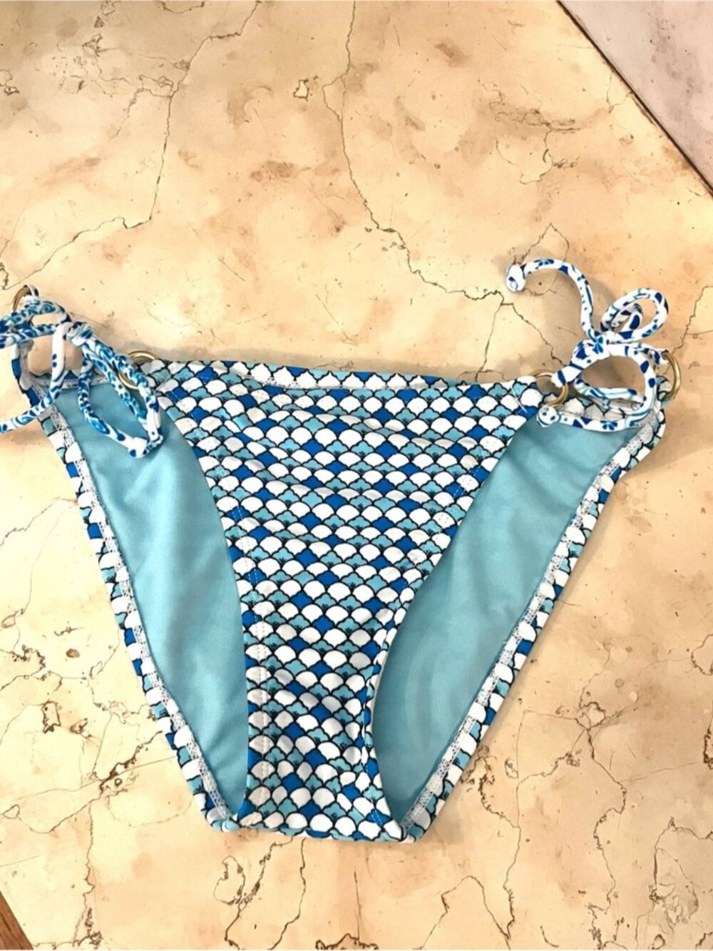 BY THE BEACH Blue Patterned Tie-Side Bikini Bottom
